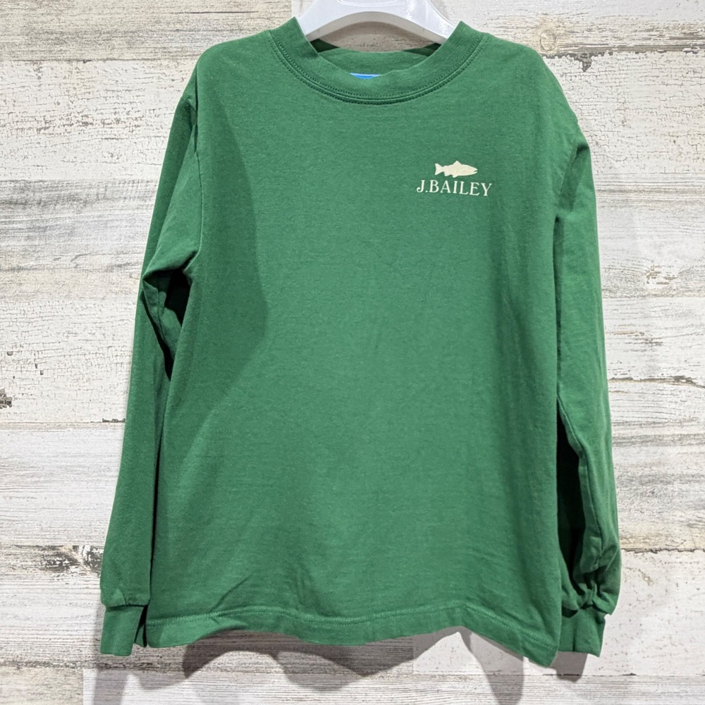J. Bailey T-Shirt Boys 7 Green Sport Fishing Club Trout Graphic Outdoors EUC